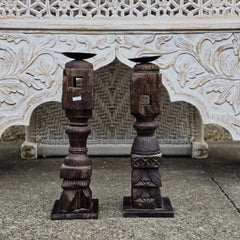 Indian Wooden Hand Carved Candle Holder Stand (Set of 2) 266