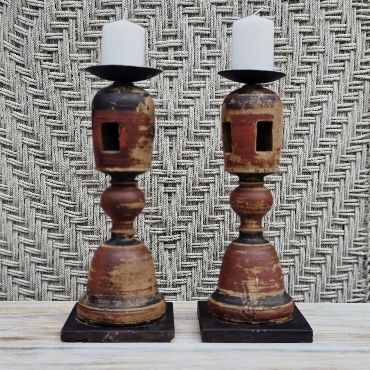 Indian Wooden Hand Carved Candle Holder Stand (Set of 2) 265