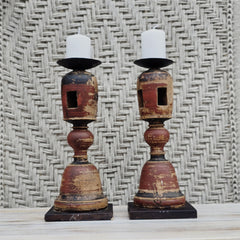 Indian Wooden Hand Carved Candle Holder Stand (Set of 2) 265