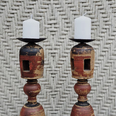 Indian Wooden Hand Carved Candle Holder Stand (Set of 2) 265
