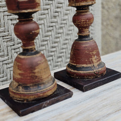 Indian Wooden Hand Carved Candle Holder Stand (Set of 2) 265