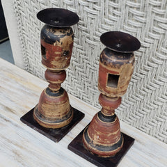 Indian Wooden Hand Carved Candle Holder Stand (Set of 2) 265