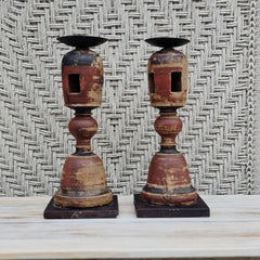 Indian Wooden Hand Carved Candle Holder Stand (Set of 2) 265