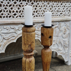 Indian Wooden Hand Carved Candle Holder Stand (Set of 2) 264