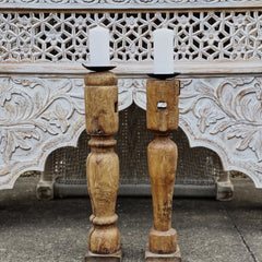 Indian Wooden Hand Carved Candle Holder Stand (Set of 2) 264