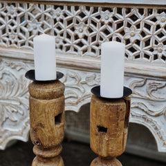 Indian Wooden Hand Carved Candle Holder Stand (Set of 2) 264