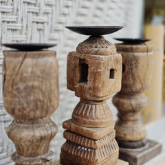 Indian Wooden Hand Carved Candle Holder Stand (Set of 3) 263
