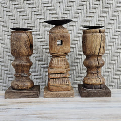Indian Wooden Hand Carved Candle Holder Stand (Set of 3) 263