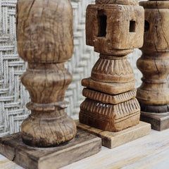 Indian Wooden Hand Carved Candle Holder Stand (Set of 3) 263