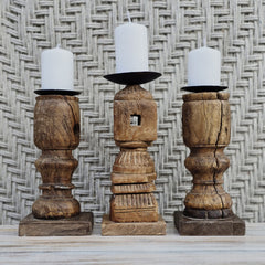 Indian Wooden Hand Carved Candle Holder Stand (Set of 3) 263