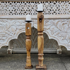 Indian Wooden Hand Carved Candle Holder Stand (Set of 2) 262