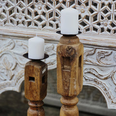 Indian Wooden Hand Carved Candle Holder Stand (Set of 2) 262