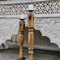 Indian Wooden Hand Carved Candle Holder Stand (Set of 2) 262