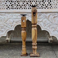 Indian Wooden Hand Carved Candle Holder Stand (Set of 2) 262