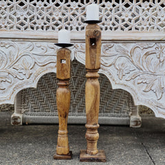 Indian Wooden Hand Carved Candle Holder Stand (Set of 2) 262