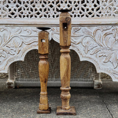 Indian Wooden Hand Carved Candle Holder Stand (Set of 2) 262