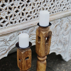 Indian Wooden Hand Carved Candle Holder Stand (Set of 2) 262