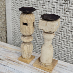 Indian Wooden Hand Carved Candle Holder Stand (Set of 2) 261