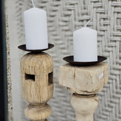 Indian Wooden Hand Carved Candle Holder Stand (Set of 2) 261