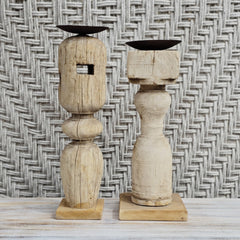 Indian Wooden Hand Carved Candle Holder Stand (Set of 2) 261