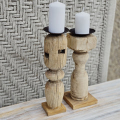 Indian Wooden Hand Carved Candle Holder Stand (Set of 2) 261