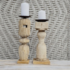 Indian Wooden Hand Carved Candle Holder Stand (Set of 2) 261