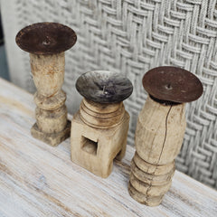 Indian Wooden Hand Carved Candle Holder Stand (Set of 3) 260