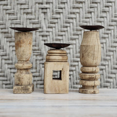 Indian Wooden Hand Carved Candle Holder Stand (Set of 3) 260