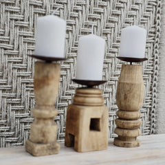 Indian Wooden Hand Carved Candle Holder Stand (Set of 3) 260