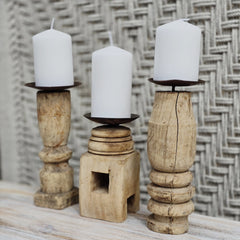 Indian Wooden Hand Carved Candle Holder Stand (Set of 3) 260