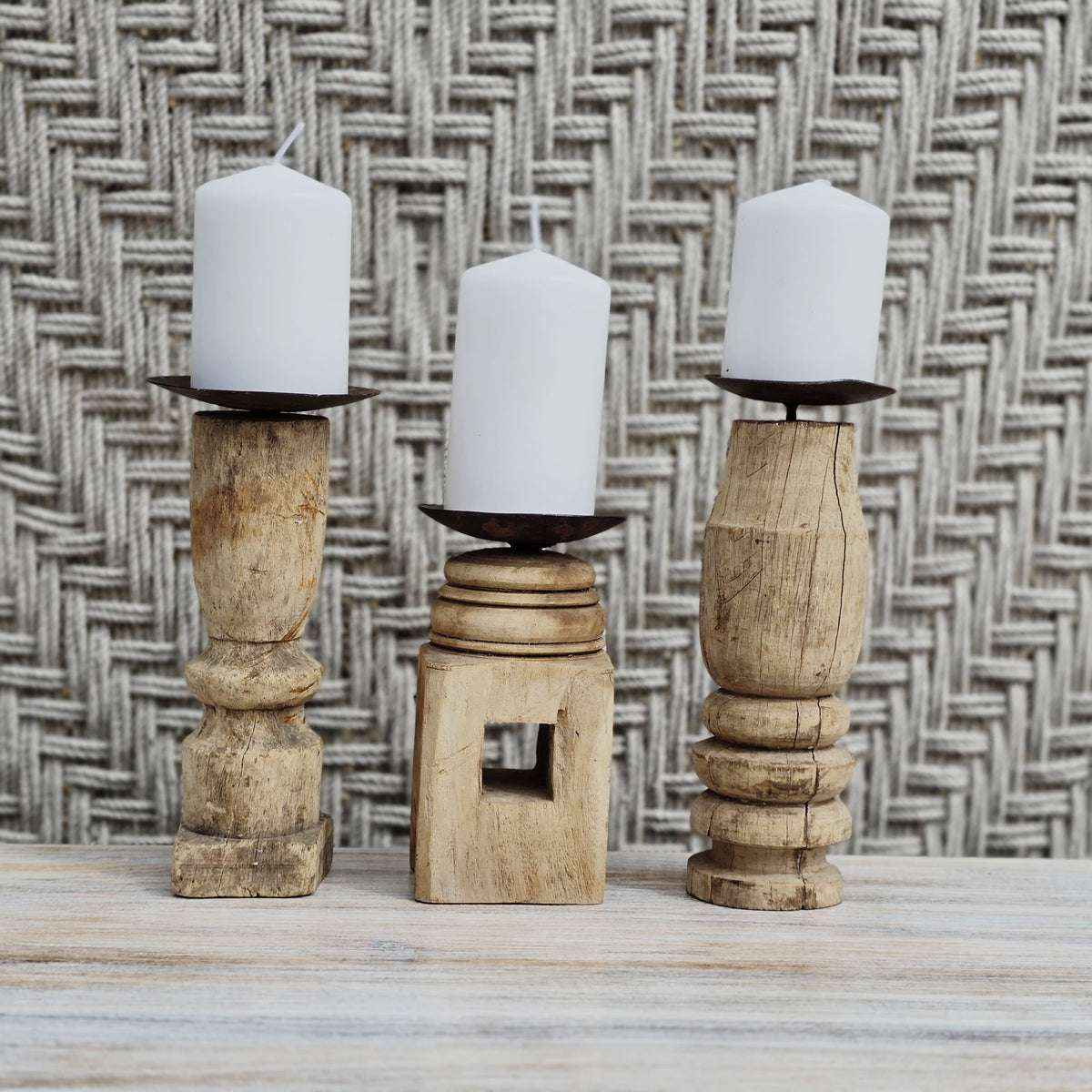 Indian Wooden Hand Carved Candle Holder Stand (Set of 3) 260