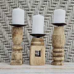 Indian Wooden Hand Carved Candle Holder Stand (Set of 3) 260