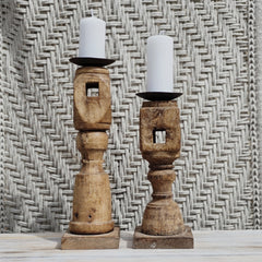 Indian Wooden Hand Carved Candle Holder Stand (Set of 2) 259
