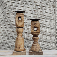 Indian Wooden Hand Carved Candle Holder Stand (Set of 2) 259