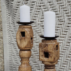 Indian Wooden Hand Carved Candle Holder Stand (Set of 2) 259