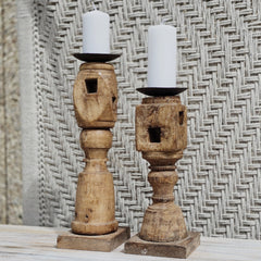 Indian Wooden Hand Carved Candle Holder Stand (Set of 2) 259