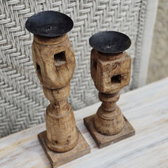 Indian Wooden Hand Carved Candle Holder Stand (Set of 2) 259