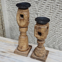 Indian Wooden Hand Carved Candle Holder Stand (Set of 2) 259