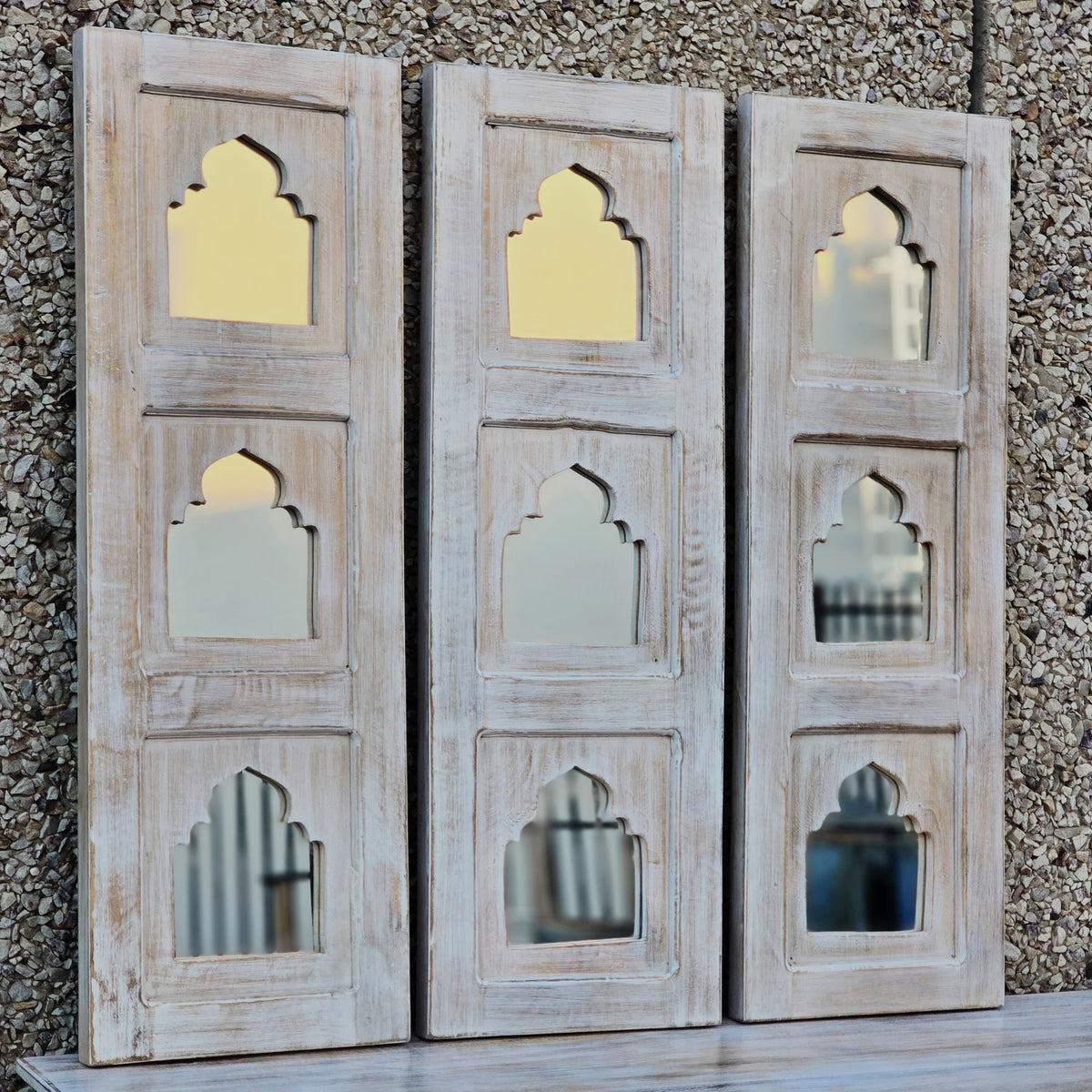 Mehrab Indian Hand Carved Mirror Arched Globe Wooden Wall Decor 303