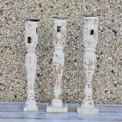 Indian Wooden Hand Carved Candle Holder Stand (Set of 3) 288