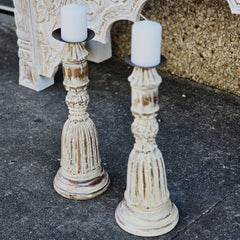 Indian Wooden Hand Carved Candle Holder Stand (Set of 2) 290