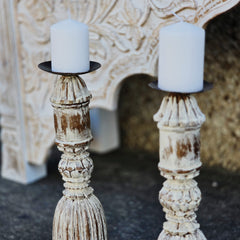 Indian Wooden Hand Carved Candle Holder Stand (Set of 2) 290