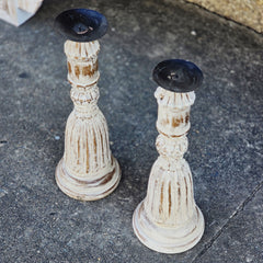 Indian Wooden Hand Carved Candle Holder Stand (Set of 2) 290