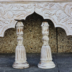 Indian Wooden Hand Carved Candle Holder Stand (Set of 2) 290