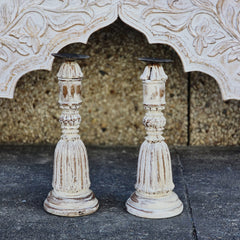 Indian Wooden Hand Carved Candle Holder Stand (Set of 2) 290