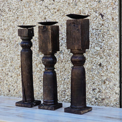 Indian Wooden Hand Carved Candle Holder Stand (Set of 3) 293
