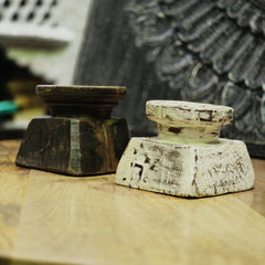 Indian Wooden Hand Carved Candle Holder Stand (Set of 2) 323
