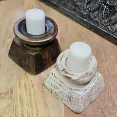 Indian Wooden Hand Carved Candle Holder Stand (Set of 2) 323