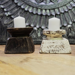 Indian Wooden Hand Carved Candle Holder Stand (Set of 2) 323