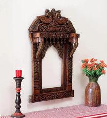 Mehrab Hand Carved Indian Solid Wood Temple Mirror 03